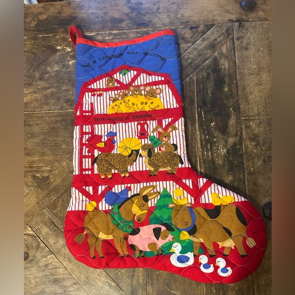 VTG Cranston Christmas stocking made from a fabric panel with barnyard animals - Picture 1 of 11